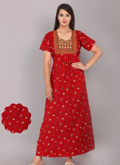 For N Beauty Women's Pure Cotton Block Print Regular Rajasthani Jaipuri  Maxi Nighty