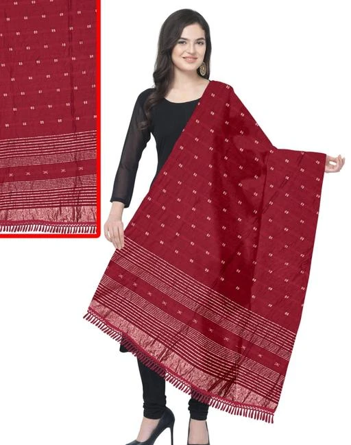 Checkout this latest Dupattas
Product Name: *Bittu Fashion Women's Cotton Silk Zari Block Printed Fancy Stylish Ladies Dupatta  Maroon Color*
Fabric: Cotton Silk
Pattern: Woven Design
Net Quantity (N): 1
Sizes:Free Size (Length Size: 2.15 m) 
Bittu Fashion Women's Cotton Silk Zari Printed Block Fancy Ladies Dupatta For Any Matching Suit Kurtas
Dupatta Fabric: Cotton Silk
Type : Fancy Traditional Dupatta
Work : Zari Printed Stripped
Pattern: Zari Dupatta
Occasion: Fancy Party Fastive Wedding
Suitable : Suitable With Any Matching Kurtas And Dress
Pack Of : 1 Dupatta
Size :  Free Size Dupatta Length 2.15 mtr 
Bittu Fashion Made This Fancy Dupatta Matching And Duitable For Any Fancy Kurtis And Dress. Made This Stylish Dupatta With Cotton Silk Fabric And Beautiful Zari Stripped Line Printed Block Design In Different Pattern. Which Can Suitable For Any Fancy Party And Festival.
Country of Origin: India
Easy Returns Available In Case Of Any Issue


SKU: BF-Cotton Dupatta-Maroon
Supplier Name: Bittu Fashion

Code: 253-101160830-996

Catalog Name: Classy Stylish Women Dupattas
CatalogID_29107930
M03-C06-SC1006