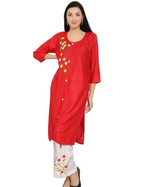 Checkout this latest Kurta Sets
Product Name: *LADYCRUSH Women's Cotton Straight Embroidered Kurti with Palazzo Set for Casual or Festival Wear*
Kurta Fabric: Cotton
Bottomwear Fabric: Cotton
Fabric: Cotton
Sleeve Length: Three-Quarter Sleeves
Set Type: Kurta With Bottomwear
Bottom Type: Palazzos
Pattern: Embroidered
Net Quantity (N): Single
Sizes:
XL, XXL
Great for Ethnic Occasions  Designs speak a language of elegance as well as comfort. This kurta has been designed keeping in mind the latest trends in contemporary casual fashion. The kurta combines ethnic with contemporary fashion which makes you stand out in the crowd. It has a regular fit and a straight cut printed Palazzo. The kurta has details on the kurta and Palazzo which look stunning and classy.  FASHION FORWARD DESIGN  Our customer is a Modern Woman who appreciates fashion beyond usual. She chooses to express herself with audacity. She is unique, adventurous, and confident. She lives within the present time. She is fashion-oriented but also attached to her roots. These are for women who are inclined toward fashion no matter what she wears.  Ready to Wear  You don't need to be worried about getting the Kurti stitched. Ready to wear Kurti carefully made, this flowy Kurti gives you a garment you’ll proudly wear out. Everything from the stitching to the hem lining is beautifully done for a clean look, and the Kurti for women handles well in the wash without losing shape.  Kurti with Palazzo  Palazzo suits are the long, wide-leg, flared trousers or Palazzo pants that are paired with the kameez Salwar and come with artistic designs to enrich the look of the dress. These beautiful designs add character to the salwar that appeals to the person who wears it.
Country of Origin: India
Easy Returns Available In Case Of Any Issue


SKU: KEjCfmRr
Supplier Name: LADY CRUSH

Code: 545-102255434-999

Catalog Name: Aagam Ensemble Women Kurta Sets
CatalogID_29463055
M03-C04-SC1003