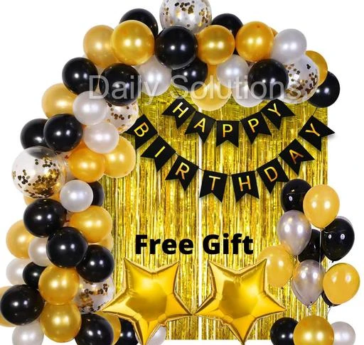 Checkout this latest Party Supplies
Product Name: *Fashionable Party Decoration Set of 1 pcs Black Happy Birthday Banner with 30 pcs Golden, Black and White Metallic Balloons, 2 pcs Golden Fringe Curtains with Free Gift 2 pcs Golden Stars(10 Inches) For Birthday Party Decoration*
Type: Balloon & Banner
Color: Multicolor
Net Quantity (N): 1
Fashionable Party Decoration Set of 1 pcs Black Happy Birthday Banner with 30 pcs Golden, Black and White Metallic Balloons, 2 pcs Golden Fringe Curtains with Free Gift 2 pcs Golden Stars(10 Inches) For Birthday Party Decoration
Country of Origin: India
Easy Returns Available In Case Of Any Issue


SKU: X3bgY8sm
Supplier Name: DAILY SOLUTIONS

Code: 212-102341121-905

Catalog Name: Fashionable Party Supplies
CatalogID_29493117
M08-C25-SC2525