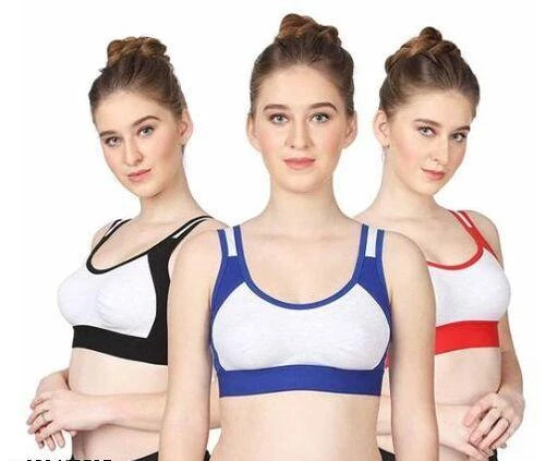 Comfy Women's Cotton Solid Non-Padded Sports Bra (Pack Of 3