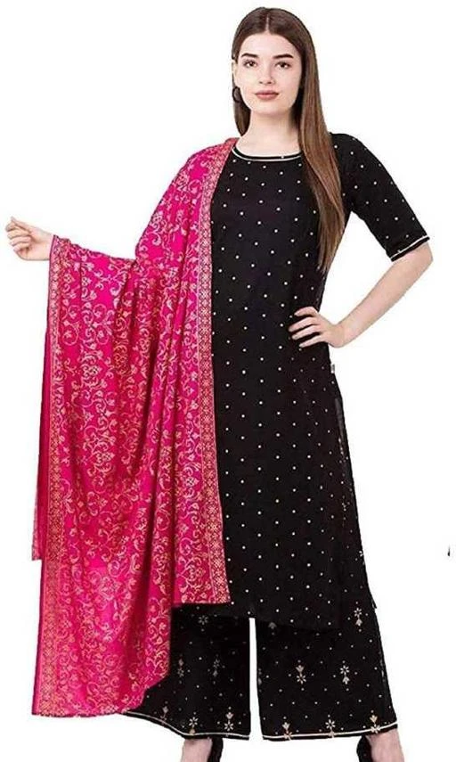 Checkout this latest Dupatta Sets
Product Name: *Falak Garments premium printed Rayon Latest trend kurti comfortable feel ultimate highlited Printed design stunning look Women-New-Design-Kurta-Palazzo-Dupatta-(BLACK-PINK) *
Kurta Fabric: Rayon
Fabric: Rayon
Bottomwear Fabric: Rayon
Sleeve Length: Short Sleeves
Pattern: Printed
Set Type: Kurta with Dupatta and Bottomwear
Stitch Type: Stitched
Net Quantity (N): Single
Women Printed Straight Kurti Palazzo. This kurta has highlighted printed design, 3/4th sleeves & Round neck. it looks too pretty with a stunning look while wearing, this designer Kurti set will make you the star of this upcoming season. This is designed as per the latest trends to keep you in sync with high fashion and another occasion, it will keep you comfortable all day long. We believe in better clothing products cause helping women to look pretty, and feel comfortable is our ultimate goal. Our collection includes different styles of cotton Kurta that cater to a wide variety of the wardrobe requirements of the Indian woman.
Sizes: 
S, M, L, XL, XXL
Country of Origin: India
Easy Returns Available In Case Of Any Issue


SKU: New-Design-Kurta-Palazzo-Dupatta-Black-Pink
Supplier Name: FALAK GARMENTS

Code: 234-102834171-9921

Catalog Name: Kashvi Ensemble Women Dupatta set 
CatalogID_29652610
M03-C52-SC1853