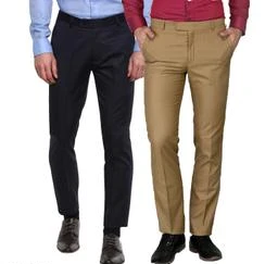  Inspire Pack Of 2 Formal Trousers Blue Khaki / Stylish Latest Men