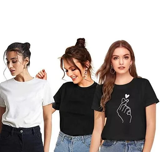 Checkout this latest Tshirts
Product Name: *Women Printed T-shirt Combo |T-shirts  for Women Stylish | Women T-shirt |Women Printed  Round Neck T-shirt | Girls T-shirt*
Fabric: Cotton
Sleeve Length: Short Sleeves
Pattern: Solid
Net Quantity (N): 3
Sizes:
S (Bust Size: 34 in, Length Size: 24 in) 
M (Bust Size: 36 in, Length Size: 25 in) 
L (Bust Size: 38 in, Length Size: 26 in) 
XL (Bust Size: 40 in, Length Size: 27 in) 
We are one of the leading online garment brands that offers an exclusive range of the latest fashions for women and girls. We provide ultimate T-shirt fashion crafted with Cotton fabric. We provide t-shirts with premium quality cotton with bio-washed fabric for bright color and extra softness which gives our customers perfect comfort and style. Our motto is to provide trending and fashionable products made of the best materials from the market.
Country of Origin: India
Easy Returns Available In Case Of Any Issue


SKU: 1109730143
Supplier Name: AZUKI OFFICIAL

Code: 106-103811516-0571

Catalog Name: Stylish Ravishing Women Tshirts 
CatalogID_29946407
M04-C07-SC1021
