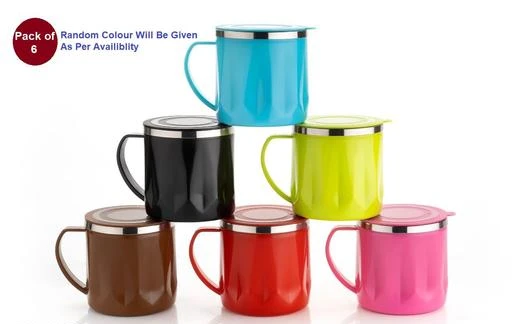 Checkout this latest Cups, Mugs & Saucers
Product Name: *Graceful Cups, Mugs & Saucers*
Material: Stainless Steel
Type: Coffee Mug
Product Breadth: 10 Cm
Product Height: 10 Cm
Product Length: 10 Cm
Net Quantity (N): Pack Of 6
Coffee Mug with Lid Plastic Covered Stainless Steel double walled insulated Mug. SAFE AND USEFUL The double-wall mug is used for longer time heat or cold transfer ensure better heat and cold resistance elegant look is the word of pride. Your child will be also like to drink milk, coffee and juice in this mug. This cup is 100% food grade and hygiene. This mug is built to keep hot or cold liquid ware for a considerable amount of time. It is BPA free. It is ideal for gifting and travelling. FEATURES: 1. This Elegant Looking Mug is made with Food Plastic and Non-Magnetic Stainless Steel. 2. As outer wall is made of Food Plastic, it is withstand Tea/Coffee Heat and is very comfortable to hold. 3. Design of Mug provide wide range of advantages over normal tea/coffee mugs.
Country of Origin: India
Easy Returns Available In Case Of Any Issue


SKU: XYZ NOVEL MUG-Pack of 6
Supplier Name: BANWANI VENTURES

Code: 674-103859970-947

Catalog Name: Graceful Cups, Mugs & Saucers
CatalogID_29961925
M01-C39-SC2066