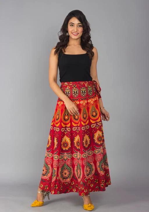 Cotton Women's Long Wrap Around Skirt Jaipuri Printed Free Size