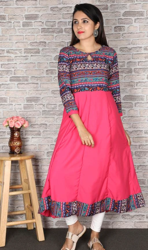 Fcity In Women Printed Crepe Anarkali Kurti Women Crepe Flared Printed