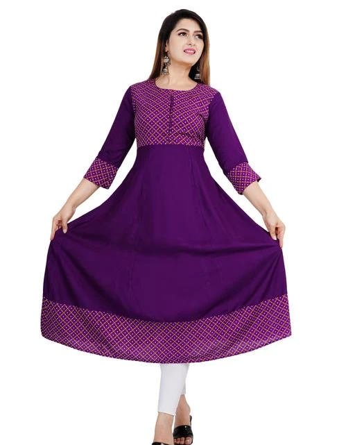 Checkout this latest Kurtis
Product Name: *Anarkali*
Fabric: Rayon
Sleeve Length: Three-Quarter Sleeves
Pattern: Solid
Combo of: Single
Sizes:
S (Bust Size: 36 in, Size Length: 46 in) 
M (Bust Size: 38 in, Size Length: 46 in) 
L (Bust Size: 40 in, Size Length: 46 in) 
XL (Bust Size: 42 in, Size Length: 46 in) 
XXL (Bust Size: 44 in, Size Length: 46 in) 
XXXL (Bust Size: 46 in, Size Length: 46 in) 
4XL (Bust Size: 48 in, Size Length: 46 in) 
5XL
BEUATIFULL
Country of Origin: India
Easy Returns Available In Case Of Any Issue


SKU: MS #021 PURPLE
Supplier Name: MA SYLA GARMENTS

Code: 353-105055147-9941

Catalog Name: Myra Fabulous Kurtis
CatalogID_30338457
M03-C03-SC1001