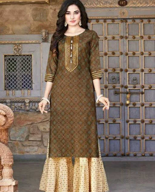 Checkout this latest Kurta Sets
Product Name: *Adrika Drishya Women Rayon Printed Kurta Sets*
Kurta Fabric: Rayon
Bottomwear Fabric: Rayon
Fabric: Rayon
Sleeve Length: Three-Quarter Sleeves
Set Type: Kurta With Bottomwear
Bottom Type: Sharara
Pattern: Printed
Sizes:
M (Bust Size: 38 in, Shoulder Size: 14.5 in, Kurta Waist Size: 34 in, Kurta Hip Size: 40 in, Kurta Length Size: 45 in, Bottom Waist Size: 28 in, Bottom Length Size: 38 in) 
L (Bust Size: 40 in, Shoulder Size: 15 in, Kurta Waist Size: 36 in, Kurta Hip Size: 42 in, Kurta Length Size: 45 in, Bottom Waist Size: 30 in, Bottom Length Size: 38 in) 
XL (Bust Size: 42 in, Shoulder Size: 15.5 in, Kurta Waist Size: 38 in, Kurta Hip Size: 44 in, Kurta Length Size: 45 in, Bottom Waist Size: 32 in, Bottom Length Size: 38 in) 
XXL (Bust Size: 44 in, Shoulder Size: 16 in, Kurta Waist Size: 40 in, Kurta Hip Size: 46 in, Kurta Length Size: 45 in, Bottom Waist Size: 34 in, Bottom Length Size: 38 in) 
Country of Origin: India
Easy Returns Available In Case Of Any Issue


SKU: BF-BrownC
Supplier Name: bhavya fashion

Code: 575-105378826-999

Catalog Name: Adrika Drishya Women Rayon Printed Kurta Sets
CatalogID_30435189
M03-C04-SC1003