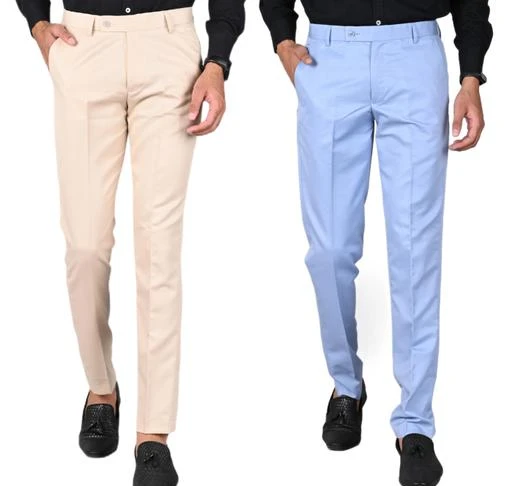  Mancrew Men Slim Fit Formal Trousers Cream Sky Blue Combo Pack  Of 2