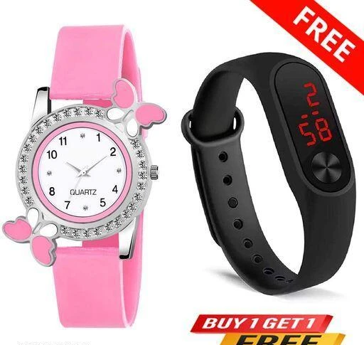 Checkout this latest Analog Watches
Product Name: *Attractive Black Butterfly Analog Stylish Girls & Women Watch Combo set of 2 - BF & M2 { PINK & BLACK }*
Strap Material: Rubber
Case/Bezel Material: Alloy
Case: Asymmetric
Clasp Type: Buckle
Date Display: No
Dial Color: Pink
Dial Design: Others
Dial Shape: Round
Dual Time: No
Gps: No
Light: No
Mechanism: Quartz
Power Source: Original Battery And Button
Scratch Resistant: No
Shock Resistance: No
Water Resistance: No
Add On: Belt
Net Quantity (N): 1
Name : Diamond Studded Attractive Black Butterfly Analog Stylish Girls & Women Watch Combo set of 2 - BF & M2 { BLACK & BLACK }  Strap Material : Pu  Case/Bezel Material : Stainless Steel  Case : The Goal  Clasp Type : Buckle  Date Display : No  Dial Color : White  Dial Design : Others  Dial Shape : Rectangle/ Tonneau  Dual Time : No  Gps : No  Mechanism : Quartz  Power Source : Battery Powered  Scratch Resistant : No  Shock Resistance : No  Water Resistance : No  Sizes :  Free Size (Dial Diameter Size : 38 mm)  Country of Origin : India
Sizes: 
Free Size (Dial Diameter Size: 36 mm) 
Country of Origin: India
Easy Returns Available In Case Of Any Issue


SKU: Attractive Black Butterfly Analog Stylish Girls & Women Watch Combo set of 2 - BF & M2 { PINK & BLACK }
Supplier Name: VK KONARVALA.

Code: 391-106910678-999

Catalog Name: Fashionate Women Analog Watches
CatalogID_30908411
M05-C13-SC2152