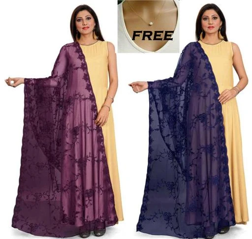Checkout this latest Dupattas
Product Name: *KAAJ BUTTONS WOMEN NET EMBROIDERED COMBO DUPATTA + 1 NACKLACE FREE (BLUE & PURPLE)*
Fabric: Net
Pattern: Embroidered
Sizes:Free Size (Length Size: 2.25 m) 
SPECIAL OFFER... OFFER... OFFER... BY COMBO WITH NECKLACE FREE... FREE...FREE... ?Trendy Designer Net Dupatta for women : Beautiful Embroidered Aari Work Dupatta With Four Side Perfect Finishing Cutwork on Edge & Elegant Quality Net Dupatta Rich Look Party Wear gorgeous grace!!! This Designer net creation will definitely give your feminine charm a hint of subdued elegance.  ?Material Composition Net Dupatta : Heavy Net With Four Side Cutwork On Edge.  ?Length of Net Dupatta : 2.25 meter X 1 meter | Care Instructions : Hand Wash & Dry Clean only.  Add a touch of elegance to your wardrobe with this exquisite piece of designer Dupatta from the house of Kaaj buttons. Swathed with a cheerful pattern , this piece speaks volume., Its pairing With Any Of your favorite piece of clothing & Can be pair with Any color Of long Kurti and you are Look to Good !  The Four Side Cutwork on EDGE makes this dupatta simply irresistible! The pretty look and comfortable feel of this Dupatta will make it your favorite tag along accessory. It will pair beautifully with different salwar sharara and Kurtis exalting lavish elegance and rich look party wear. A perfect gift for women and girls for all occasions can be used as a bridal dupatta /chunni to cover head and shoulders during functions and ceremonies.  Some more words about Women Girl Designer Net Dupattas:  A two and half meter cloth that defines 
Country of Origin: India
Easy Returns Available In Case Of Any Issue


SKU: ijRjb1HL
Supplier Name: KAAJ BUTTONS

Code: 992-106998326-993

Catalog Name: Elegant Attractive Women Dupattas
CatalogID_30939728
M03-C06-SC1006