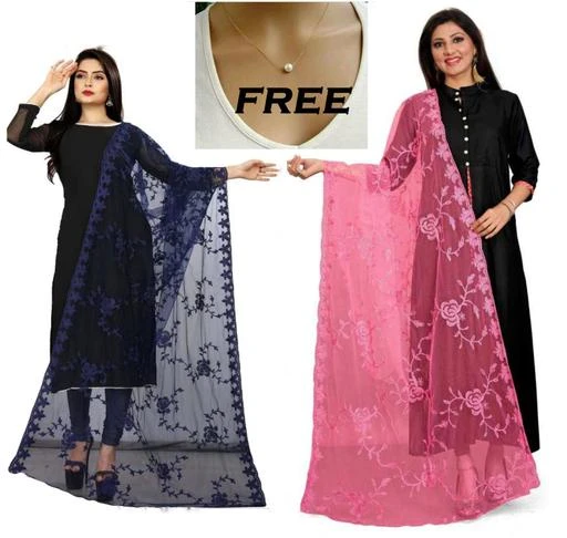 Checkout this latest Dupattas
Product Name: *KAAJ BUTTONS WOMEN NET EMBROIDERED COMBO DUPATTA + 1 NACKLACE FREE (BLUE & PINK)*
Fabric: Net
Pattern: Embroidered
Sizes:Free Size (Length Size: 2.25 m) 
SPECIAL OFFER... OFFER... OFFER... BY COMBO WITH NECKLACE FREE... FREE...FREE... ?Trendy Designer Net Dupatta for women : Beautiful Embroidered Aari Work Dupatta With Four Side Perfect Finishing Cutwork on Edge & Elegant Quality Net Dupatta Rich Look Party Wear gorgeous grace!!! This Designer net creation will definitely give your feminine charm a hint of subdued elegance.  ?Material Composition Net Dupatta : Heavy Net With Four Side Cutwork On Edge.  ?Length of Net Dupatta : 2.25 meter X 1 meter | Care Instructions : Hand Wash & Dry Clean only.  Add a touch of elegance to your wardrobe with this exquisite piece of designer Dupatta from the house of Kaaj buttons. Swathed with a cheerful pattern , this piece speaks volume., Its pairing With Any Of your favorite piece of clothing & Can be pair with Any color Of long Kurti and you are Look to Good !  The Four Side Cutwork on EDGE makes this dupatta simply irresistible! The pretty look and comfortable feel of this Dupatta will make it your favorite tag along accessory. It will pair beautifully with different salwar sharara and Kurtis exalting lavish elegance and rich look party wear. A perfect gift for women and girls for all occasions can be used as a bridal dupatta /chunni to cover head and shoulders during functions and ceremonies.  Some more words about Women Girl Designer Net Dupattas:  A two and half meter cloth that defines 
Country of Origin: India
Easy Returns Available In Case Of Any Issue


SKU: AXr-PP_o
Supplier Name: KAAJ BUTTONS

Code: 992-107005414-993

Catalog Name: Gorgeous Stylish Women Dupattas
CatalogID_30941639
M03-C06-SC1006