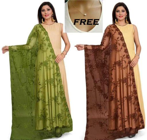 Checkout this latest Dupattas
Product Name: *KAAJ BUTTONS WOMEN NET EMBROIDERED COMBO DUPATTA + 1 NACKLACE FREE (MEHNDI & BROWN)*
Fabric: Net
Pattern: Embroidered
Sizes:Free Size (Length Size: 2.25 m) 
SPECIAL OFFER... OFFER... OFFER... BY COMBO WITH NECKLACE FREE... FREE...FREE... ?Trendy Designer Net Dupatta for women : Beautiful Embroidered Aari Work Dupatta With Four Side Perfect Finishing Cutwork on Edge & Elegant Quality Net Dupatta Rich Look Party Wear gorgeous grace!!! This Designer net creation will definitely give your feminine charm a hint of subdued elegance.  ?Material Composition Net Dupatta : Heavy Net With Four Side Cutwork On Edge.  ?Length of Net Dupatta : 2.25 meter X 1 meter | Care Instructions : Hand Wash & Dry Clean only.  Add a touch of elegance to your wardrobe with this exquisite piece of designer Dupatta from the house of Kaaj buttons. Swathed with a cheerful pattern , this piece speaks volume., Its pairing With Any Of your favorite piece of clothing & Can be pair with Any color Of long Kurti and you are Look to Good !  The Four Side Cutwork on EDGE makes this dupatta simply irresistible! The pretty look and comfortable feel of this Dupatta will make it your favorite tag along accessory. It will pair beautifully with different salwar sharara and Kurtis exalting lavish elegance and rich look party wear. A perfect gift for women and girls for all occasions can be used as a bridal dupatta /chunni to cover head and shoulders during functions and ceremonies.  Some more words about Women Girl Designer Net Dupattas:  A two and half meter cloth that defines 
Country of Origin: India
Easy Returns Available In Case Of Any Issue


SKU: -tZRQxll
Supplier Name: KAAJ BUTTONS

Code: 992-107017790-993

Catalog Name: Elegant Attractive Women Dupattas
CatalogID_30945402
M03-C06-SC1006
