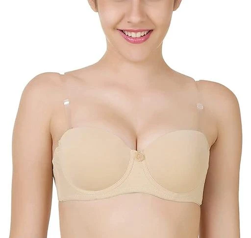 Flicarts Women's Transparent Backless Strapless Invisible Clear Back  Underwired Padded Push Up Bra(Black)