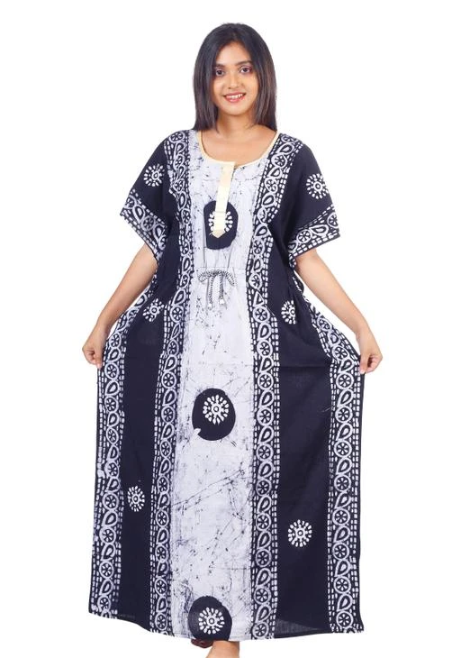 Generic Women'S Cotton Nighty Batik Print Maxi Soft Fabric