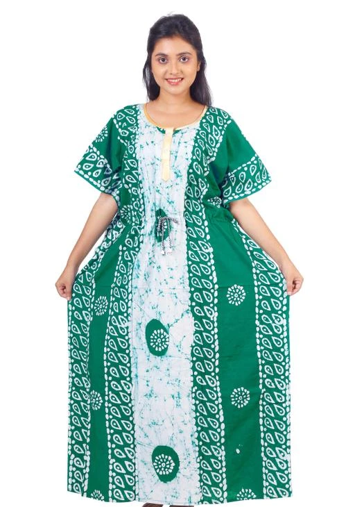 Generic Women'S Cotton Nighty Batik Print Maxi Soft Fabric