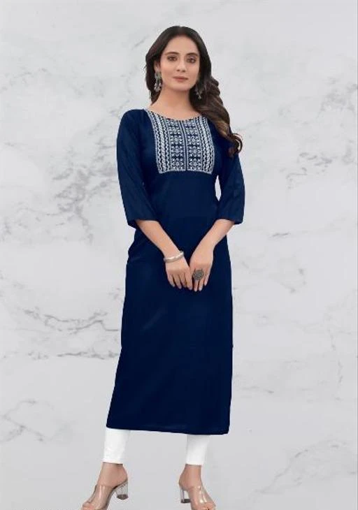 Checkout this latest Kurtis
Product Name: *Myra Superior Kurtis*
Fabric: Rayon
Sleeve Length: Three-Quarter Sleeves
Pattern: Embroidered
Combo of: Single
Sizes:
S (Bust Size: 36 in, Size Length: 44 in) 
M (Bust Size: 38 in, Size Length: 44 in) 
L (Bust Size: 40 in, Size Length: 44 in) 
XL (Bust Size: 42 in, Size Length: 44 in) 
XXL (Bust Size: 44 in, Size Length: 44 in) 
Beautiful Embroidered Neck Design straight Rayon kurtis. fabric:- rayon , care:- normal mashion wash or hand wash 
Country of Origin: India
Easy Returns Available In Case Of Any Issue


SKU: AE_MUDRA_11_BLUE
Supplier Name: Adesh Enterprise

Code: 543-109224667-993

Catalog Name: Myra Superior Kurtis
CatalogID_31627951
M03-C03-SC1001