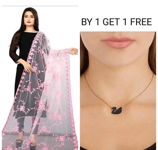 Checkout this latest Dupattas
Product Name: *KAAJ BUTTONS WOMEN NET EMBROIDERY DUPATTA + 1 CRYSTAL BLACK DUCK PENDANT WITH ROSE GOLD CHAIN FREE(COLOR :- BABY-PINK)*
Fabric: Net
Pattern: Embroidered
Sizes:Free Size (Length Size: 2.25 m) 
SPECIAL OFFER BY 1 DUPATTA + 1 CRYSTAL BLACK DUCK PENDANT WITH ROSE GOLD CHAIN FREE ... FREE ... FREE ...  ?Trendy Designer Net Dupatta for women : Beautiful Embroidered Aari Work Dupatta With Four Side Perfect Finishing Cutwork on Edge & Elegant Quality Net Dupatta Rich Look Party Wear gorgeous grace!!! This Designer net creation will definitely give your feminine charm a hint of subdued elegance.  ?Material Composition Net Dupatta : Heavy Net With Four Side Cutwork On Edge.  ?Length of Net Dupatta : 2.25 meter X 1 meter | Care Instructions : Hand Wash & Dry Clean only.  Add a touch of elegance to your wardrobe with this exquisite piece of designer Dupatta from the house of Kaaj buttons. Swathed with a cheerful pattern , this piece speaks volume., Its pairing With Any Of your favorite piece of clothing & Can be pair with Any color Of long Kurti and you are Look to Good !  The Four Side Cutwork on EDGE makes this dupatta simply irresistible! The pretty look and comfortable feel of this Dupatta will make it your favorite tag along accessory. It will pair beautifully with different salwar sharara and Kurtis exalting lavish elegance and rich look party wear. A perfect gift for women and girls for all occasions can be used as a bridal dupatta /chunni to cover head and shoulders during functions and ceremonies.  Some more words about Women Girl Designer Net Dupattas:  A two and half
Country of Origin: India
Easy Returns Available In Case Of Any Issue


SKU: GNnNSck1
Supplier Name: KAAJ BUTTONS

Code: 991-110193000-992

Catalog Name: Elegant Attractive Women Dupattas
CatalogID_31927320
M03-C06-SC1006