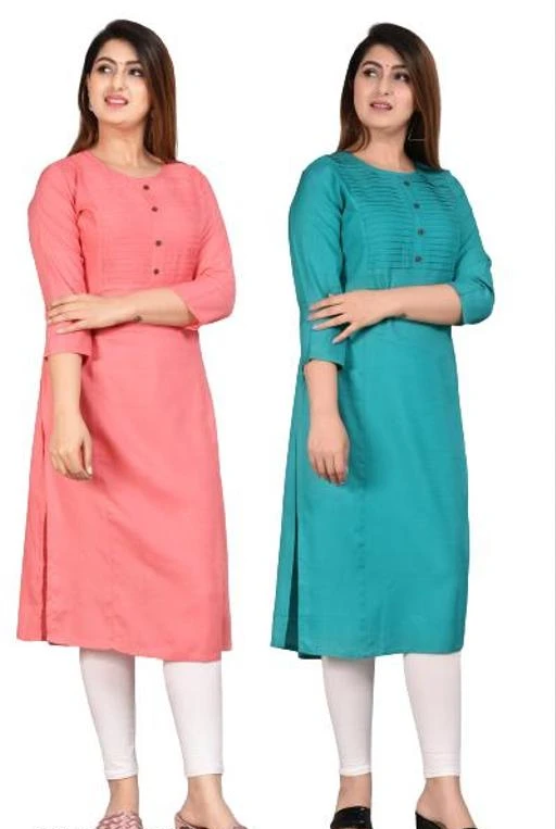 Fcity In Women Printex Kurti Rayon Slub Casual Kurti Pink Mint Green Pack Of