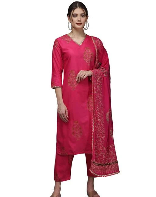 Checkout this latest Dupatta Sets
Product Name: *Dwisha Designer Pink Cotton Kurta, Trouser and Dupatta Set for Women (DW-027)*
Kurta Fabric: Cotton
Fabric: Cotton
Bottomwear Fabric: Cotton
Sleeve Length: Three-Quarter Sleeves
Pattern: Printed
Set Type: Kurta with Dupatta and Bottomwear
Net Quantity (N): Single
Well groomed your wardrobe with this women kurti with Dupatta and Pant Set from DWISHA DESIGNER.This Straight Kurta is the perfect partner for wearing it at office or as a casual day wears dress and feels comfortable the entire day! It Comes with with Pant. Beautifully Handcrafted Indian Designer Long Kurti is adorned. This women's kurta has a full quarter sleeves and keyhole neckline. An easy breezy kurta crafted in Cotton Blend fabric, is comforting and breathable. This is a light weighted material Kurti and it will be soft on your skin.
Sizes: 
S, M, L, XL, XXL
Country of Origin: India
Easy Returns Available In Case Of Any Issue


SKU: DW-027
Supplier Name: Dwisha Designer

Code: 887-112281105-9932

Catalog Name: Kashvi Attractive Women Dupatta Set 
CatalogID_32610800
M03-C52-SC1853