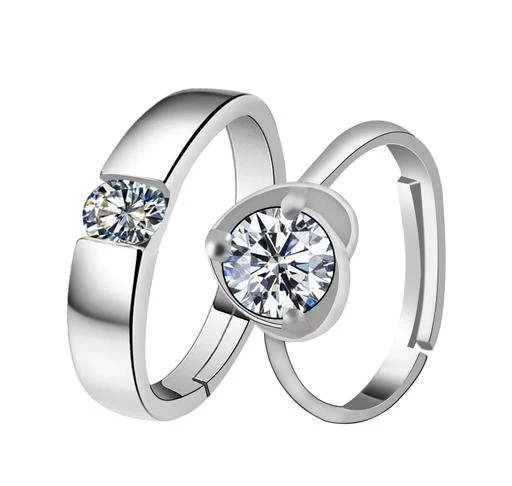 Adjustable Couple Rings Set For Lovers Silver Plated Solitaire For