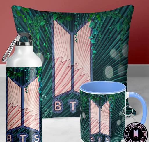 NH10 DESIGNS BTS Sipper Water Bottle Cup Keychain Combo Set For