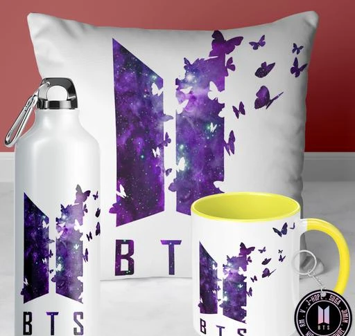 NH10 DESIGNS BTS Sipper Water Bottle Cup Keychain Combo Set For