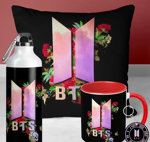 NH10 DESIGNS BTS Sipper Water Bottle Cup Keychain Combo Set For