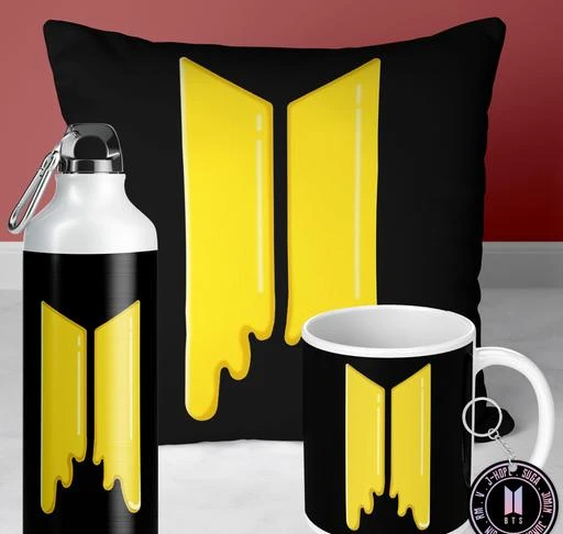 NH10 DESIGNS BTS Sipper Water Bottle Cup Keychain Combo Set For