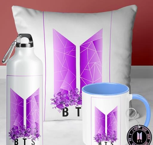 NH10 DESIGNS BTS Sipper Water Bottle Cup Keychain Combo Set For