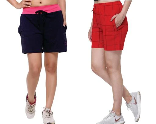 Buy FEELBLUE Stylish Cotton Hot Pants for Women Ideal for Cycling Gym  YogaGrey and Royal Blue Pack of 2 at Amazonin