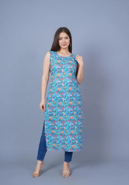 Buy Bhama Couture Blue Cotton Printed Straight Kurta for Women Online @  Tata CLiQ