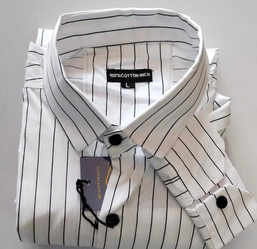 Checkout this latest Shirts
Product Name: *Fancy Modern Men Shirts*
Fabric: Cotton
Sleeve Length: Long Sleeves
Pattern: Striped
Net Quantity (N): 1
Sizes:
M (Chest Size: 38 in, Length Size: 27.5 in) 
L (Chest Size: 40 in, Length Size: 28.5 in) 
XL (Chest Size: 42 in, Length Size: 29.5 in) 
XXL (Chest Size: 44 in, Length Size: 30.5 in) 
ROYAL SHIRTS ORIGINAL PIC PFFICIAL AND PARTTY SHIRTS
Country of Origin: India
Easy Returns Available In Case Of Any Issue


SKU: BF-W-LAINI-4
Supplier Name: BANJARA FAMILY

Code: 815-114094572-999

Catalog Name: Stylish Elegant Men Shirts
CatalogID_33186191
M06-C14-SC1206