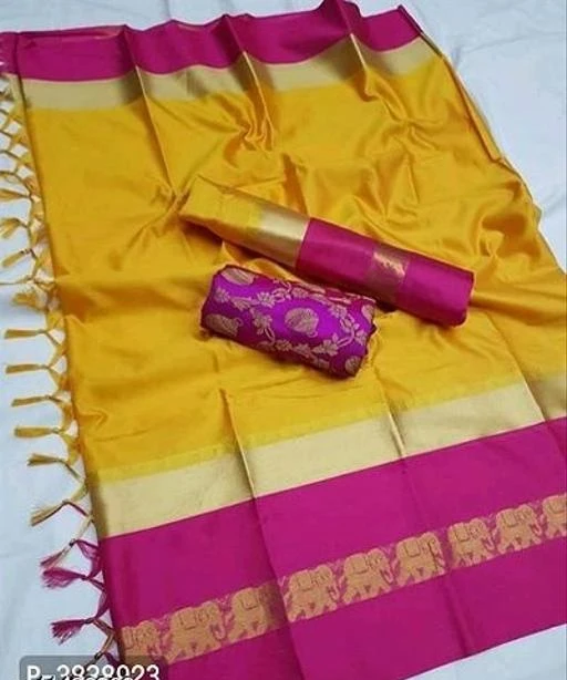 Checkout this latest Sarees
Product Name: *Aagyeyi Pretty Sarees*
Saree Fabric: Cotton Silk
Blouse: Separate Blouse Piece
Blouse Fabric: Jacquard
Pattern: Solid
Blouse Pattern: Solid
Net Quantity (N): Single
Sizes: 
Free Size (Saree Length Size: 6.3 m, Blouse Length Size: 0.8 m) 
Country of Origin: India
Easy Returns Available In Case Of Any Issue


SKU: B-HT-YELLOW PINK
Supplier Name: FBB

Code: 145-11426368-6351

Catalog Name: Charvi Alluring Sarees
CatalogID_2144358
M03-C02-SC1004