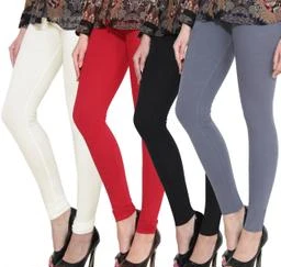 Plus Size Ultra Soft Cotton Lycra Churidar Leggings for Women & Girls Combo  (Pack of 3)