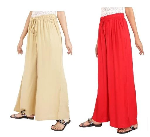Checkout this latest Palazzos
Product Name: *Malek store PALAZZOS COLLECTION - MODERN STYLISH & TRENDY PALAZZOS FOR WOMEN[Pack of 2]*
Fabric: Rayon
Pattern: Solid
Net Quantity (N): 2
Malek store PALAZZOS COLLECTION - MODERN STYLISH & TRENDY PALAZZOS FOR WOMEN [Pack Of 2]
Sizes: 
28 (Waist Size: 28 in, Length Size: 39 in) 
30 (Waist Size: 30 in, Length Size: 39 in) 
32 (Waist Size: 32 in, Length Size: 39 in) 
34 (Waist Size: 34 in, Length Size: 39 in) 
36 (Waist Size: 36 in, Length Size: 39 in) 
Country of Origin: India
Easy Returns Available In Case Of Any Issue


SKU: RED+CREAM_PLAIN_PALAZO_PACK_OF_2
Supplier Name: MALEK STORE

Code: 914-115981130-999

Catalog Name: Elegant Trendy Women Palazzos
CatalogID_33763528
M04-C08-SC1039