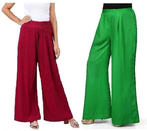 Checkout this latest Palazzos
Product Name: *Malek store PALAZZOS COLLECTION - MODERN STYLISH & TRENDY PALAZZOS FOR WOMEN[Pack of 2]*
Fabric: Rayon
Pattern: Solid
Net Quantity (N): 2
Malek store PALAZZOS COLLECTION - MODERN STYLISH & TRENDY PALAZZOS FOR WOMEN [Pack Of 2]
Sizes: 
28 (Waist Size: 28 in, Length Size: 39 in) 
30 (Waist Size: 30 in, Length Size: 39 in) 
32 (Waist Size: 32 in, Length Size: 39 in) 
34 (Waist Size: 34 in, Length Size: 39 in) 
36 (Waist Size: 36 in, Length Size: 39 in) 
Country of Origin: India
Easy Returns Available In Case Of Any Issue


SKU: GREEN+MAROON_PLAIN_PALAZO_PACK_OF_2_v2
Supplier Name: FASHIONOVA_

Code: 814-115982439-999

Catalog Name: Gorgeous Modern Women Palazzos
CatalogID_33764054
M04-C08-SC1039