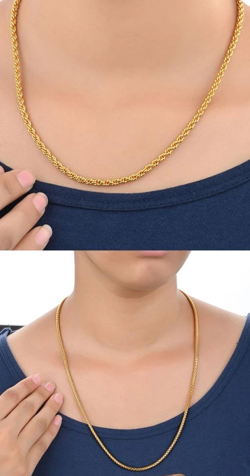 Checkout this latest Necklaces & Chains
Product Name: *AanyaCentric 22 inches Long Combo of 2 Trendy Fancy Stylish Necklace Chains for Men Women Girls Boys *
Base Metal: Brass
Plating: Gold Plated
Stone Type: No Stone
Sizing: Short
Type: Chain
Net Quantity (N): 2
Sizes:Free Size
