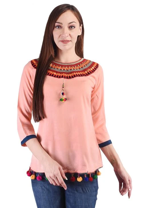 Checkout this latest Tops & Tunics
Product Name: *KASHEEDAFAB Women's Casual Rayon Embroidered Straight Top*
Fabric: Rayon
Sleeve Length: Three-Quarter Sleeves
Pattern: Embroidered
Multipack: 1
Sizes:
XXS, XS, S (Bust Size: 36 in) 
M (Bust Size: 38 in) 
L (Bust Size: 40 in) 
XL (Bust Size: 42 in) 
XXL (Bust Size: 44 in) 
XXXL, 4XL (Bust Size: 46 in) 
5XL (Bust Size: 48 in) 
6XL, 7XL
Country of Origin: India
Easy Returns Available In Case Of Any Issue


Catalog Rating: ★4.1 (102)

Catalog Name: Fancy Fashionista Women Tops & Tunics
CatalogID_2215255
C79-SC1020
Code: 923-11713406-546