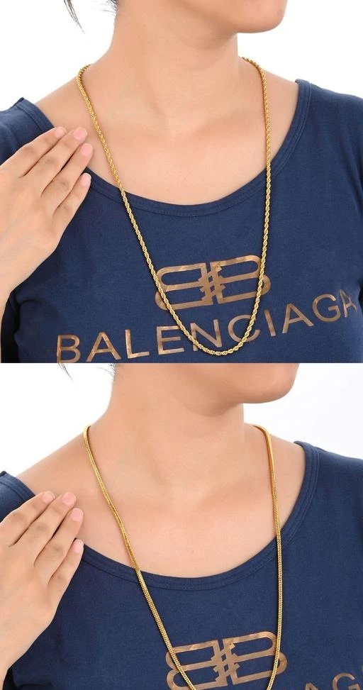 Checkout this latest Jewellery
Product Name: *AanyaCentric 28 inches Long Combo of 2 Trendy Fancy Stylish Attractive Shimmering Chunky Women Necklaces & Chains  *
Base Metal: Brass
Plating: Gold Plated
Type: Chain
Net Quantity (N): 2
Sizes: Free Size
