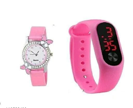 Checkout this latest Analog Watches
Product Name: *Analog and Digital Dial LED Display Watch for Girl's & Women's Watches Pack of 2*
Strap Material: Rubber
Case/Bezel Material: Alloy
Case: Asymmetric
Clasp Type: Bracelet
Date Display: No
Dial Color: Multicolor
Dial Design: Brand Logo
Dial Shape: Round
Dual Time: No
Gps: No
Light: No
Mechanism: Quartz
Power Source: Battery Powered
Scratch Resistant: No
Shock Resistance: No
Water Resistance: No
Net Quantity (N): 2
Analog and Digital Dial LED Display Watch for Girl's & Women's Watches Pack of 2
Sizes: 
Free Size
Country of Origin: India
Easy Returns Available In Case Of Any Issue


SKU: Axu Fashion    BF (2) M2 Pink
Supplier Name: Axu Fashion

Code: 522-119738492-972

Catalog Name: Fabulous Women Analog Watches
CatalogID_35001457
M05-C13-SC2152