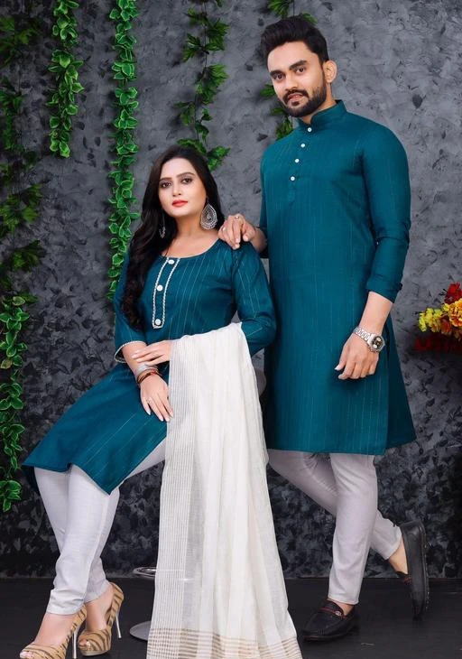 Checkout this latest Kurta Sets
Product Name: *STAYLISH COUPLE KURTA FO*
Fabric: Cotton Blend
Pattern: Striped
Net Quantity (N): 2
STYLIDH FANCY COUPLE KURTA.BOTH FABRIC ARE COTTON AND MAN'S KURTA WITH PAJAMA WOMEN KURTA WITH SALVAR AND DUPPATTA
Sizes: 
MEN - S/ WOMEN - S (Men Chest Size: 36 in, Men Length Size: 40 in, Women Bust Size: 36 in, Women Length Size: 40 in) 
MEN - M/ WOMEN - S (Men Chest Size: 38 in, Men Length Size: 40 in, Women Bust Size: 36 in, Women Length Size: 40 in) 
MEN - L/ WOMEN - S (Men Chest Size: 40 in, Men Length Size: 40 in, Women Bust Size: 36 in, Women Length Size: 40 in) 
MEN - XL/ WOMEN - S (Men Chest Size: 42 in, Men Length Size: 40 in, Women Bust Size: 36 in, Women Length Size: 40 in) 
MEN - XXL/ WOMEN - S (Men Chest Size: 44 in, Men Length Size: 40 in, Women Bust Size: 36 in, Women Length Size: 40 in) 
MEN - S/ WOMEN - M (Men Chest Size: 36 in, Men Length Size: 40 in, Women Bust Size: 38 in, Women Length Size: 40 in) 
MEN - M/ WOMEN - M (Men Chest Size: 38 in, Men Length Size: 40 in, Women Bust Size: 38 in, Women Length Size: 40 in) 
MEN - L/ WOMEN - M (Men Chest Size: 40 in, Men Length Size: 40 in, Women Bust Size: 38 in, Women Length Size: 40 in) 
MEN - XL/ WOMEN - M (Men Chest Size: 42 in, Men Length Size: 40 in, Women Bust Size: 38 in, Women Length Size: 40 in) 
MEN - XXL/ WOMEN - M (Men Chest Size: 44 in, Men Length Size: 40 in, Women Bust Size: 38 in, Women Length Size: 40 in) 
MEN - S/ WOMEN - L (Men Chest Size: 36 in, Men Length Size: 40 in, Women Bust Size: 40 in, Women Length Size: 40 in) 
MEN - M/ WOMEN - L (Men Chest Size: 38 in, Men Length Size: 40 in, Women Bust Size: 40 in, Women Length Size: 40 in) 
MEN - L/ WOMEN - L (Men Chest Size: 40 in, Men Length Size: 40 in, Women Bust Size: 40 in, Women Length Size: 40 in) 
MEN - XL/ WOMEN - L (Men Chest Size: 42 in, Men Length Size: 40 in, Women Bust Size: 40 in, Women Length Size: 40 in) 
MEN - XXL/ WOMEN - L (Men Chest Size: 44 in, Men Length Size: 40 in, Women Bust Size: 40 in, Women Length Size: 40 in) 
MEN - S/ WOMEN - XL (Men Chest Size: 36
Easy Returns Available In Case Of Any Issue


SKU: BLUE COUPLE 
Supplier Name: Jalso Enterprise

Code: 6811-120251363-9941

Catalog Name: Trendy Glamorous Couple Kurta Sets
CatalogID_35178161
M06-C18-SC1201
