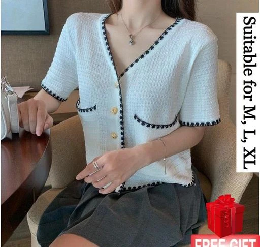  Tlismi Women Knitwear Summer Korean Crop Top Casual Front Button
