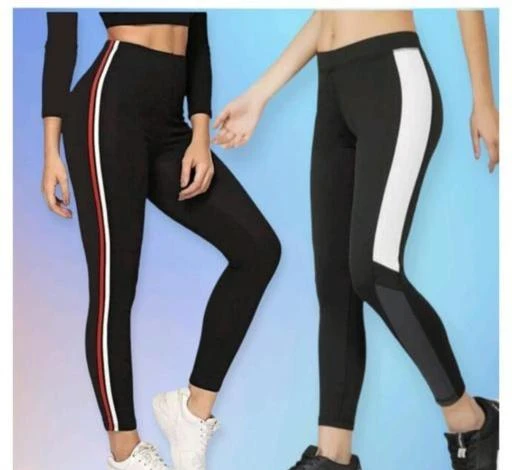 Making Fashion zym wear Leggings Ankle Length Free Size Workout Trousers, Stretchable Striped Jeggings