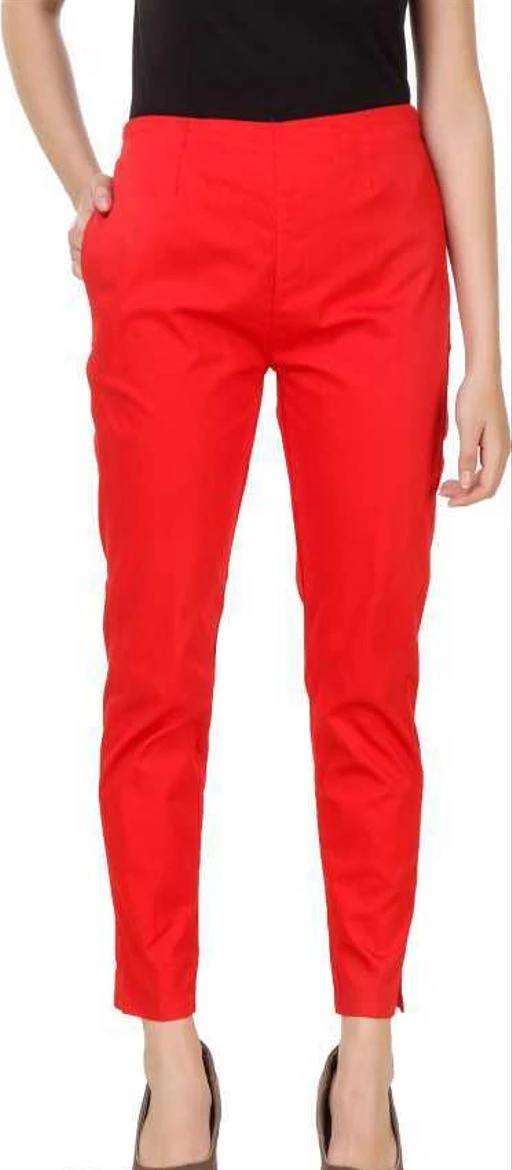 Plain Pleated Pants Red Ladies Trouser