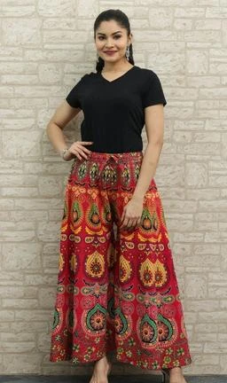 Buy Jamun Women's Cotton Regular Fit Jaipuri Printed Divider Palazzo Pant  (Multicolour, Free Size) at Amazon.in