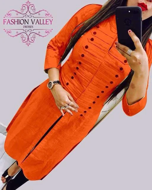 Checkout this latest Kurtis
Product Name: *Women Rayon Slub High- Slit Solid Orange Kurti*
Fabric: Rayon Slub
Sleeve Length: Three-Quarter Sleeves
Pattern: Solid
Combo of: Single
Sizes:
S, M, L, XL, XXL
Country of Origin: India
Easy Returns Available In Case Of Any Issue


SKU: gk1100
Supplier Name: OSL Creation

Code: 293-12558641-978

Catalog Name: Women Rayon Slub High- Slit Solid Orange Kurti
CatalogID_2425806
M03-C03-SC1001