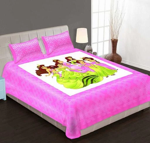  - Jalpari Cartoon Print Double Bed Bedsheet With 2 Pillow Cover For