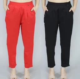  Polyester Blend Solid Women Trousers Black Pants
